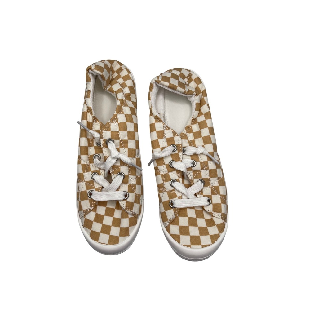 Mustard and White Checkered Sneakers‎ Women's Size 37
